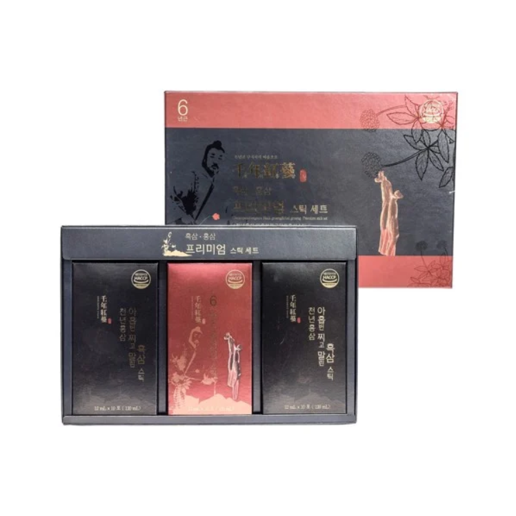 Nước Hồng Sâm Hắc Sâm Lên Men (Black ginseng and Red Ginseng Premium stick set) 12ml x 30 gói