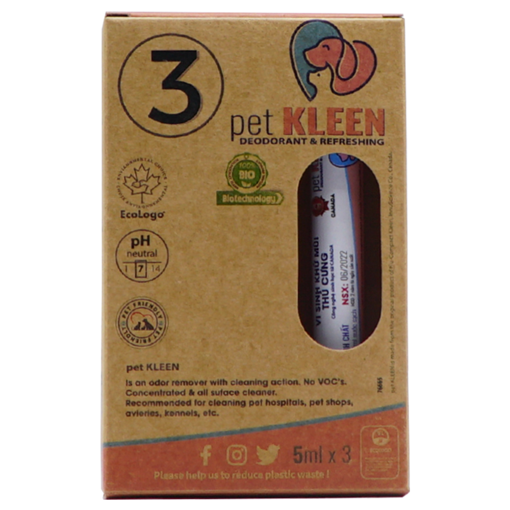 Khử mùi chuồng trại thú cưng sinh học pet KLEEN hộp 3 ống 5ml