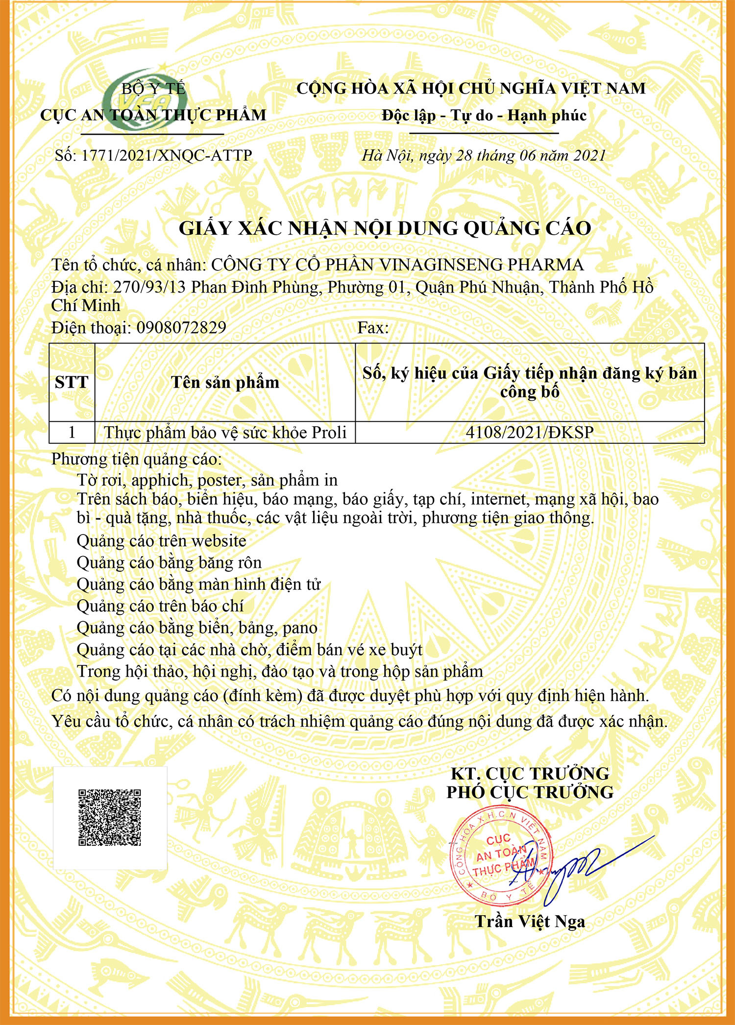 thực phẩm bảo vệ sức khỏe proli